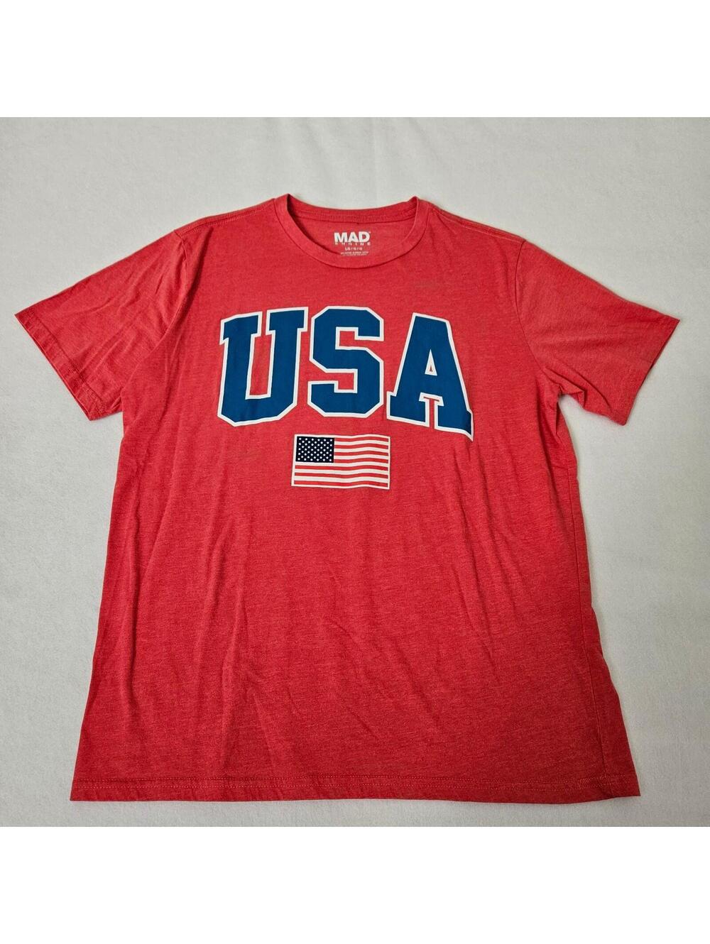USA Graphic T Shirt Mens Large Red Flag Patriotic Short Sleeve